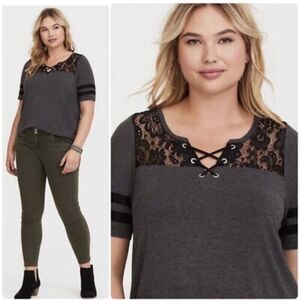 Knit Tops Relaxed Fit Vintage Cotton Jersey lace up Tee torrid 3xl plus